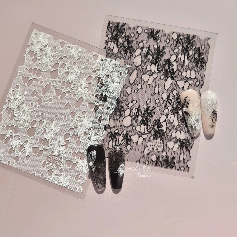 Lace Bowknot Hollow Out Fabric Art Fragmentation Sensation Petal Embossed Hottie Adhesive Nail Art Sticker Chic Manicure Decals (ONLINE ORDER ONLY)