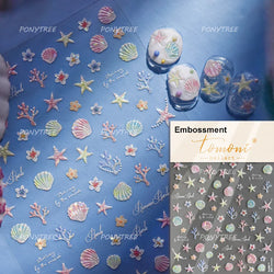 Hot Stamping Seahorse Dolphin Shell Conch Starfish Coconut Tree Jackfruit Water Bubbles Ocean Nail Art Stickers Manicure Decals (ONLINE ORDER ONLY)