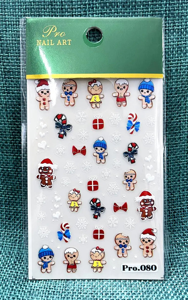 Cute Deer Christmas Nail Stickers 5D Embossed Elk Star Gingerbread Man Snowflake Santa Claus Holly DIY Winter Engraved Manicure* (ONLINE ORDER ONLY)
