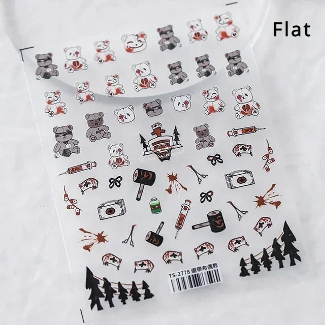 Gothic Dark Spider Butterfly Cross Flame Wings Halloween Horror Rose Flower Rabbit Pumpkin Bear Nail Art Stickers Manicure Decal (ONLINE ORDER ONLY)