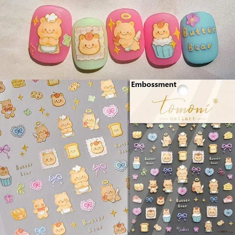 Bowknot Dog puppy Christmas Hat Strawberry Cake Food Coffee Cherry Love Heart Adhesive Nail Art Sticker Reliefs Manicure Decals (Online Order Only)
