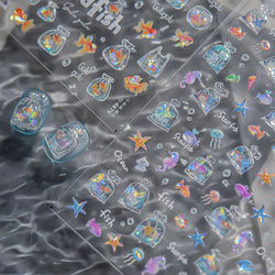 Sackful Starfish Goldfish Jellyfish Seahorse Bubbles Conch Ocean Whale Brocaded Carp Adhesive Nail Art Stickers Manicure Decals (ONLINE ORDER ONLY)