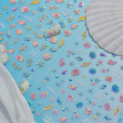 Shiny Colourful Marine Shell Starfish Ocean Elements Star Water Bubbles Star Conch Underwater Nail Art Stickers Manicure Decals (ONLINE ORDER ONLY)