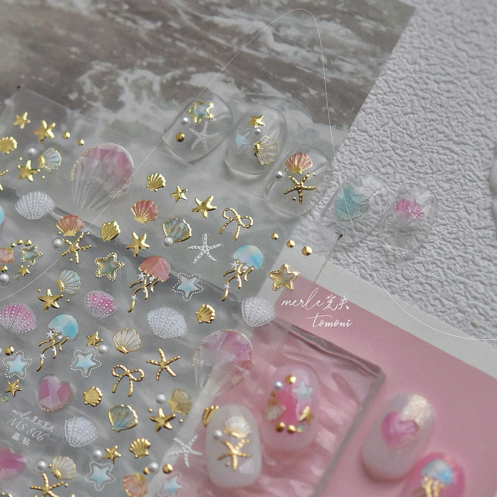 Dizzying Shell Coral Dolphin Starfish Heart Jellyfish Water Bubbles Ocean Adhesive Nail Art Decorations Stickers Manicure Decals (ONLINE ORDER ONLY)