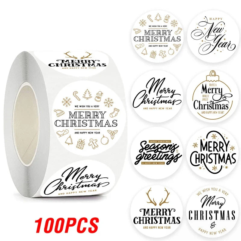 100-500pcs Christmas Theme Seal Labels Stickers For DIY Gift Baking Package Envelope Stationery Decoration 1inch (Online Order Only)