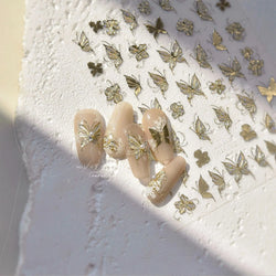 Charming Golden Gradient Shiny Rhinestone Jelly Butterfly Flower Petal Bowknot 3D Self Adhesive Nail Art Sticker Manicure Decals (ONLINE ORDER ONLY)