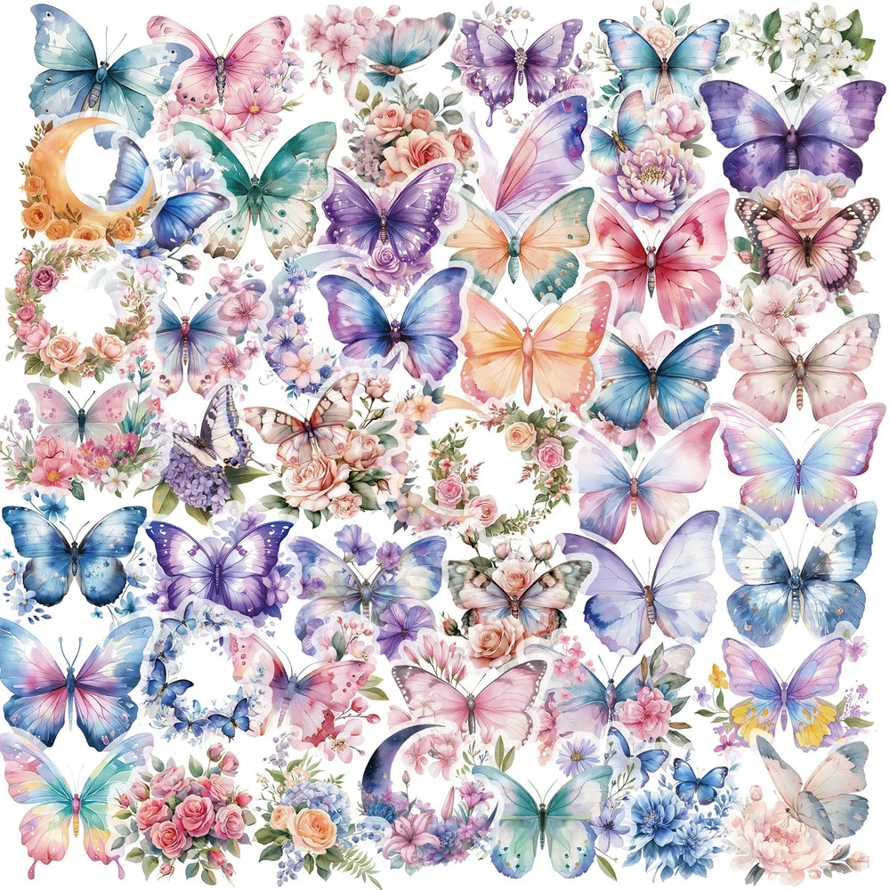 50PCS Butterfly Flower Stickers Waterproof DIY Laptop Phone Guitar Cup (Online Order Only)