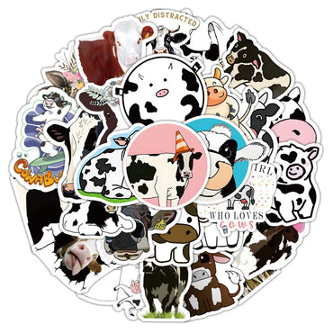 10/30/60PCS Dairy Cow Cartoon Stickers Animal Graffiti Decals Kids Toys Decoration Luggage Laptop Phone Guitar Car Bike Sticker (ONLINE ORDER ONLY)