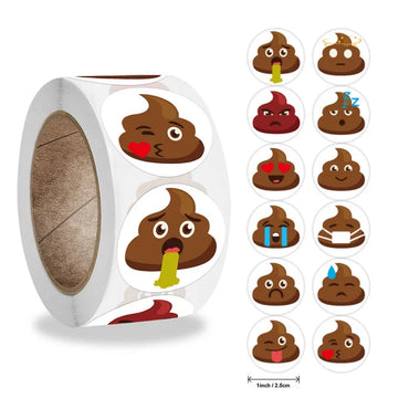 12 Novel Funny Designs Pet Dog Poop Emoticons Reward Sticker Roll 500pcs/1inch for Party Gift Magazine Gift Office Teacher Label (ONLINE ORDER ONLY)