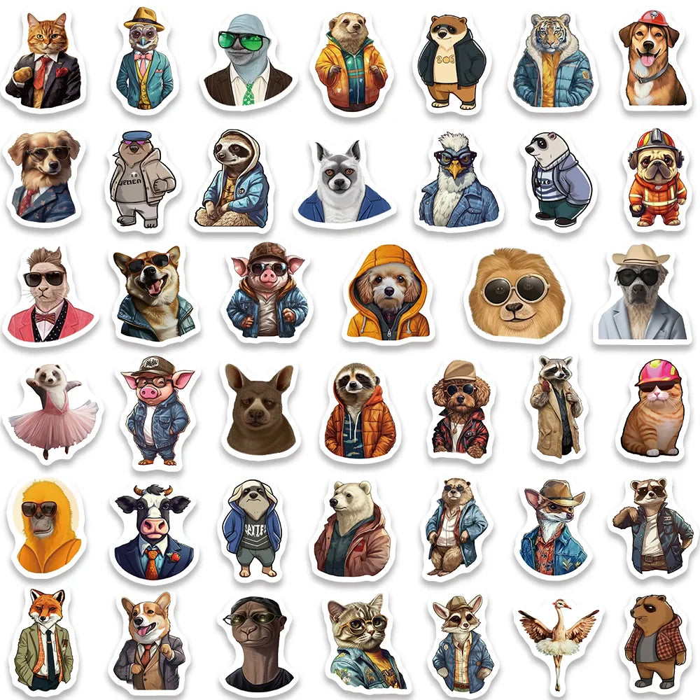 82pcs Funny Cartoon Animal Portraits with Clothes and Glasses Stickers (Online Order Only)