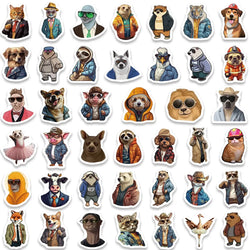 82pcs Funny Cartoon Animal Portraits with Clothes and Glasses Stickers (Online Order Only)