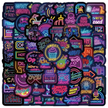 10/30/50/100pcs Cool Neon Light Cartoon Graffiti Stickers Decoration Laptop Fridge Diary Travel Luggage Stationery Sticker Toys (ONLINE ORDER ONLY)