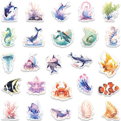 50pcs Cute Cartoon Marine Organism Stickers Vinyl Laptop Water Bottle Decals Luggage Guitar Skateboard Waterproof Graffiti (ONLINE ORDER ONLY)