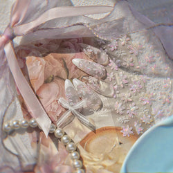 White Pink Flower Dreamy Romantic Petal Jelly Shiny Peach Blossom Polarized Light Delicate Nail Art Stickers 5D Manicure Decals (ONLINE ORDER ONLY)