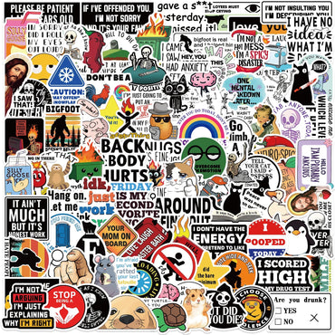 100pcs Snarky Meme Vinyl Stickers Funny Doodle Art For Laptops Skateboards Luggage Reusable Vinyl Decals For Diy Gifts (Online Order Only)