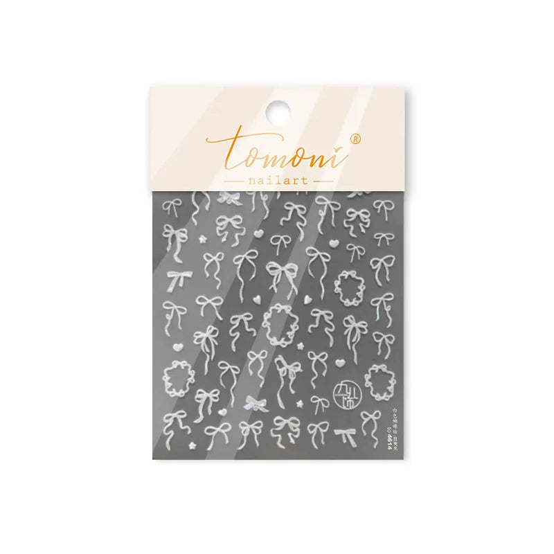 Colourful Tender Bowknot Embossment Shiny Tie Delicate Elegant 3D 5D Self Adhesive Nail Art Stickers Rhinestone Manicure Decals (ONLINE ORDER ONLY)