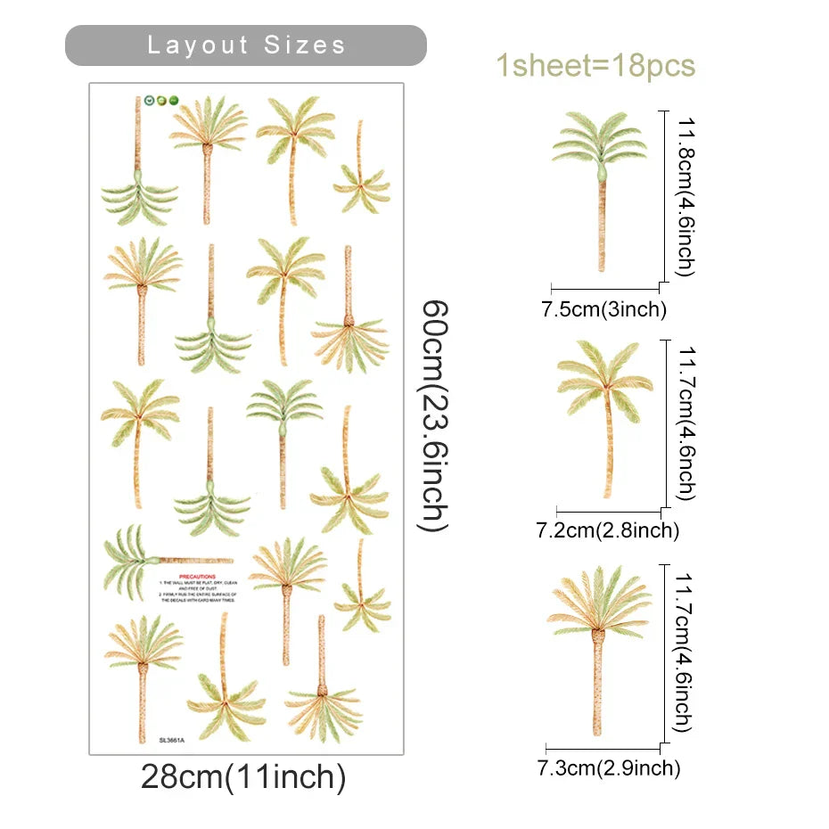 Boho Pink Palm Tree Wall Stickers Removable Nursery Decals Kids Room Decor (ONLINE ORDER ONLY)