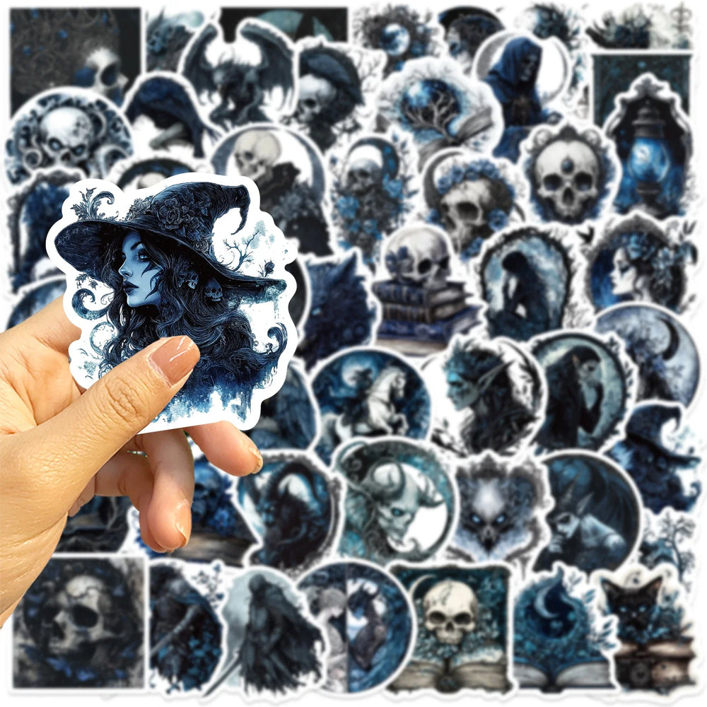 50Pcs Gothic Wizard Skeleton Stickers For Phone Case Book Decoration DIY Gifts Cute Animal Pattern Waterproof Vinyl Decals (ONLINE ORDER ONLY)
