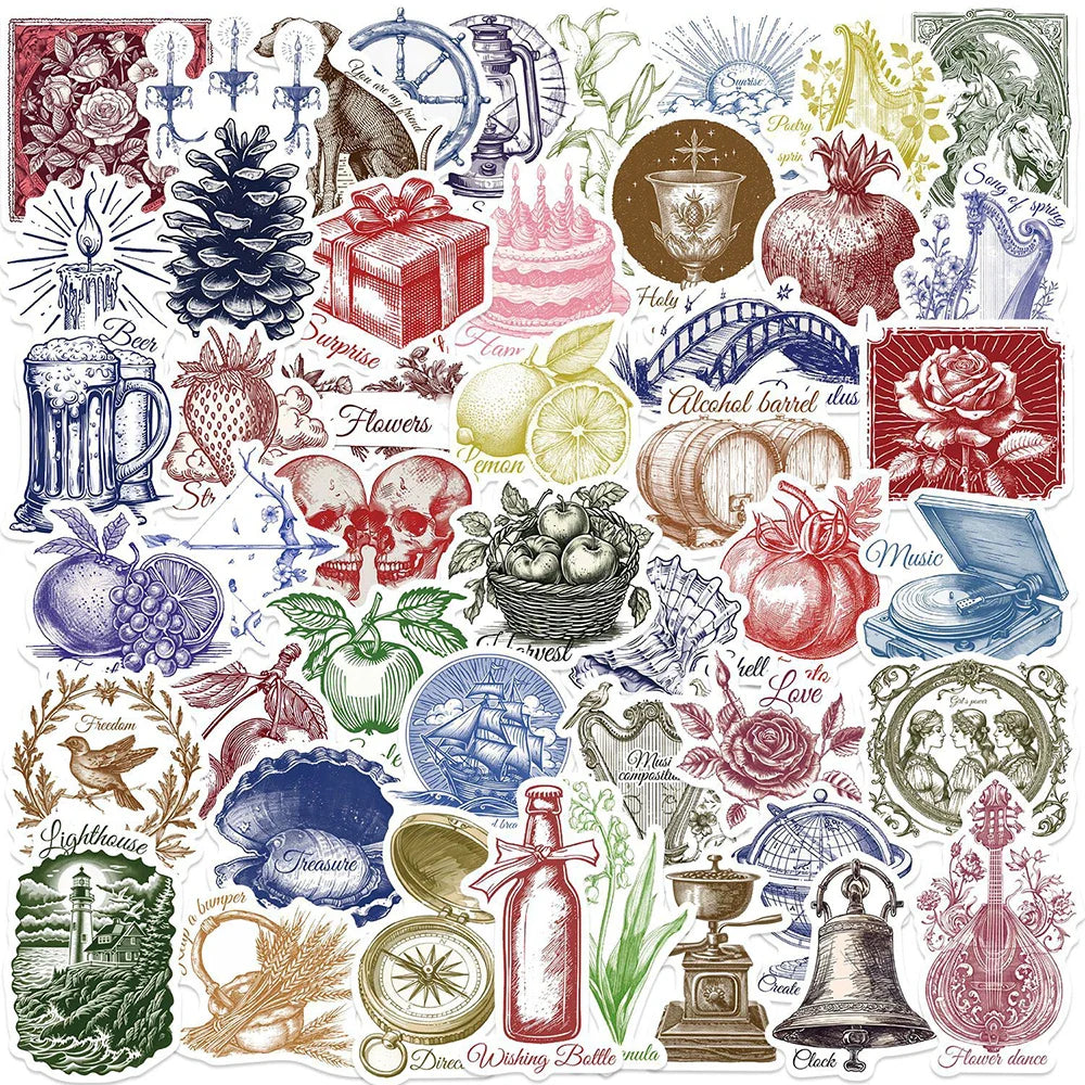 Vintage Cartoon Stickers: 10/30/50pcs DIY Notebook Luggage Laptop Decals (Online Order Only)