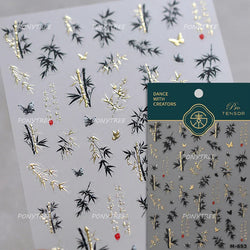 Antique Vigorous Pink Green Bamboo Leaf Robust Plant 5D Soft Relief Adhesive Nail Art Stickers Bouncing Leaves Manicure Decals (ONLINE ORDER ONLY)