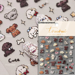 Dyeing Apple Cherry Fruit Dog Puppy Bowknot Colorful Cartoon Graffiti Reliefs Adhesive Nail Art Stickers Flowers Manicure Decals (ONLINE ORDER ONLY)