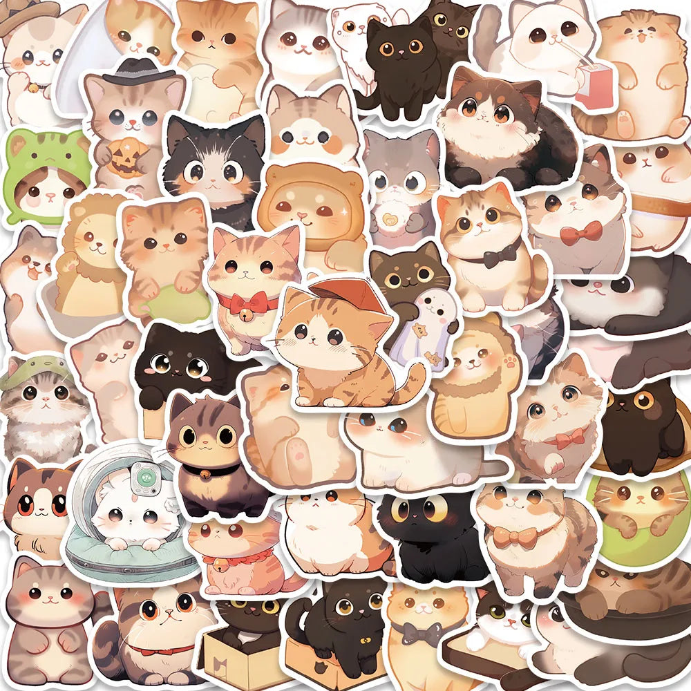 50PCS Cute Cat Stickers for Bike, Skateboard, Car, Helmet, Notebook, Computer, Kids Decals (Online Order Only)