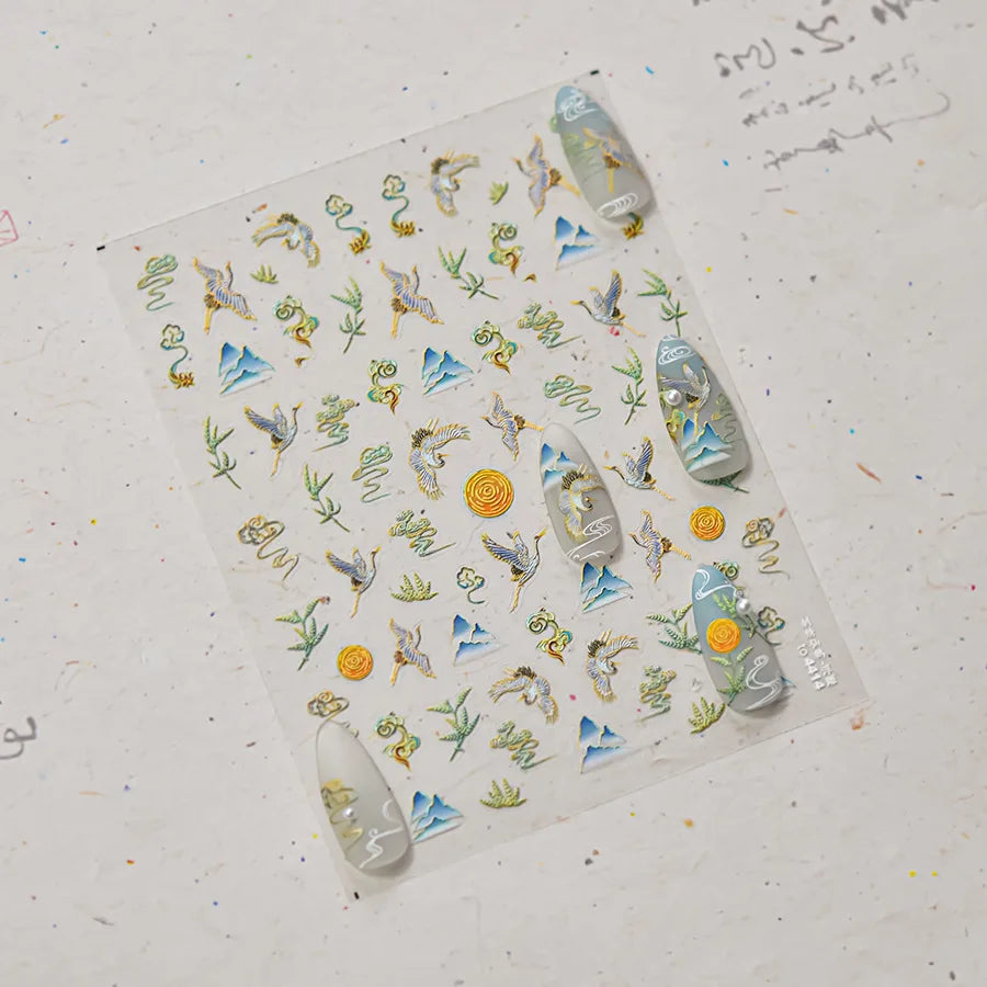 Autumn Fall Sunflower Rabbit Leaves Crane Rose Sun Mountain Hill Produce Good Harvests Cookie Nail Art Sticker Decoration Decals (ONLINE ORDER ONLY)