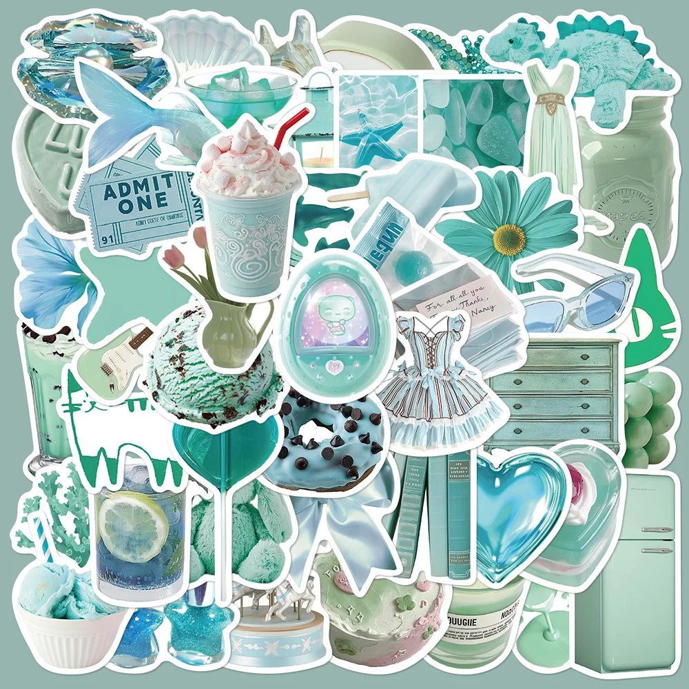 50pcs Mint Green Graffiti Stickers for Helmet, Wall, DIY Decoration Wholesale (ONLINE ORDER ONLY)