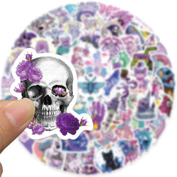10/30/65PCS Cute Purple Gothic Halloween Skull Cartoon Sticker DIY Laptop Luggage Skateboard Graffiti Decals Fun for Toy Gift (ONLINE ORDER ONLY)