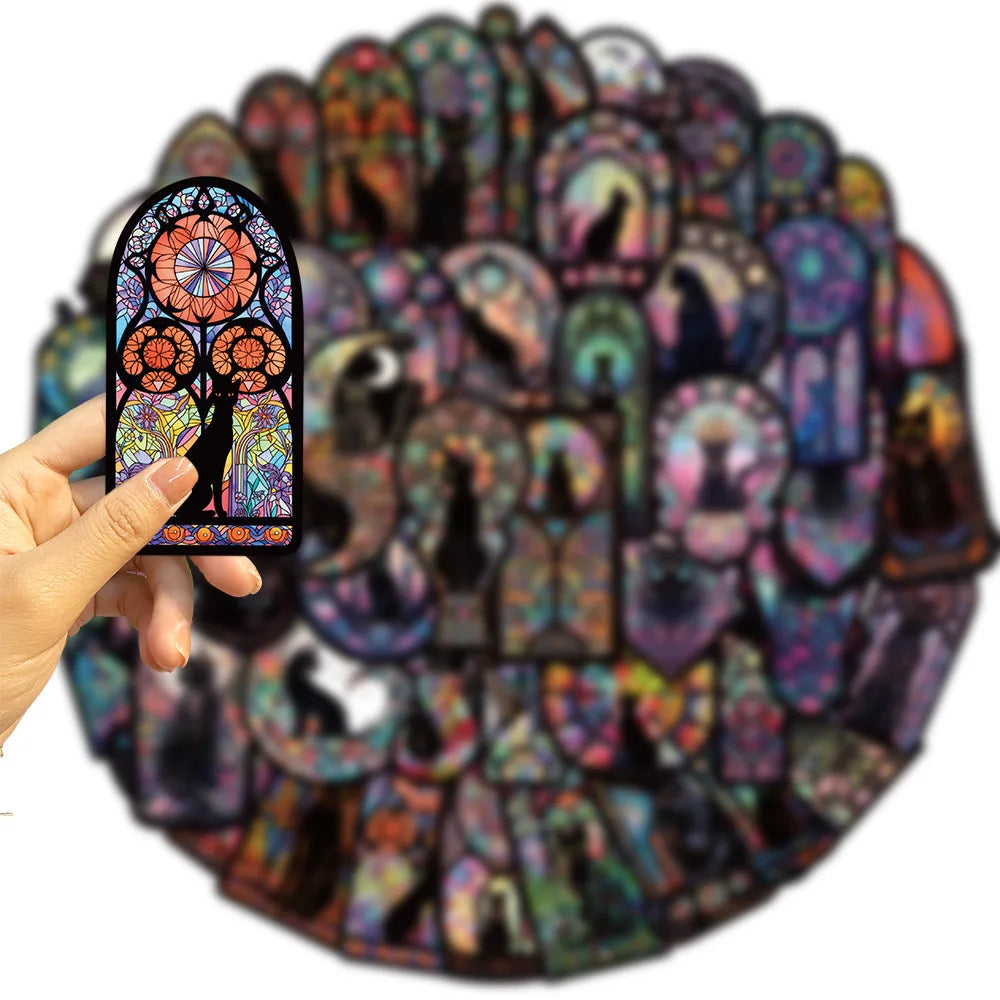 10/30/50PCS Cartoon Gothic Cat Stickers Cool Dark Wind Graffiti Decals PVC Waterproof DIY Motorcycle Phone Fridge Car Sticker (ONLINE ORDER ONLY)