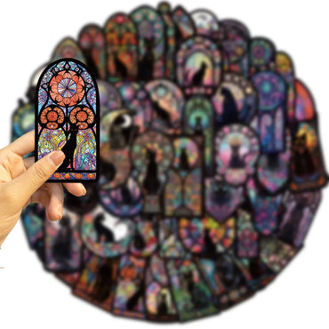 10/30/50PCS Cartoon Gothic Cat Stickers Cool Dark Wind Graffiti Decals PVC Waterproof DIY Motorcycle Phone Fridge Car Sticker (ONLINE ORDER ONLY)
