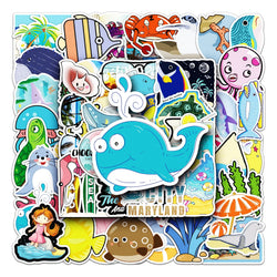 50Pcs Ocean Cartoon Waterproof Vinyl Stickers for Skateboard Snowboard (Online Order Only)
