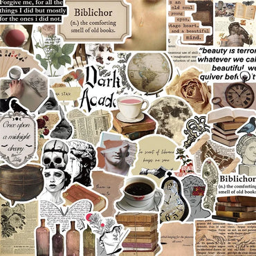 10/30/50PCS Vintage Dark Collage PVC Sticky Sticker Aesthetic Children's Stationery DIY Decoration Scrapbooking School Supplies (ONLINE ORDER ONLY)