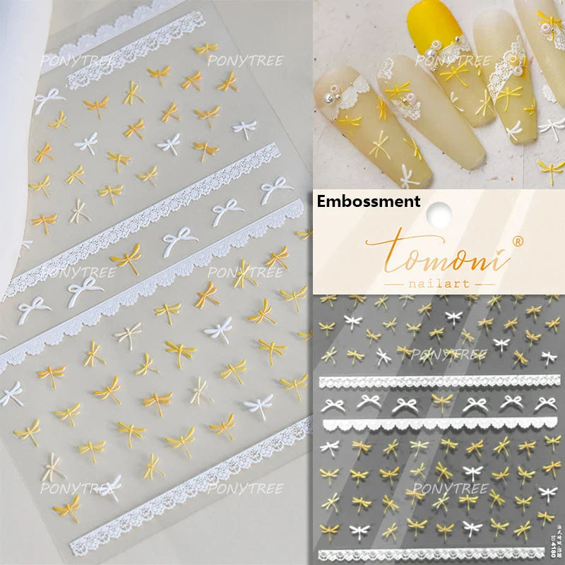 Cute 3D White Rose Flower Lace Bud Silk Bowknot Butterfly Dreamy Shiny Relief Chic Self Adhesive Nail Art Sticker Manicure Decal (ONLINE ORDER ONLY)