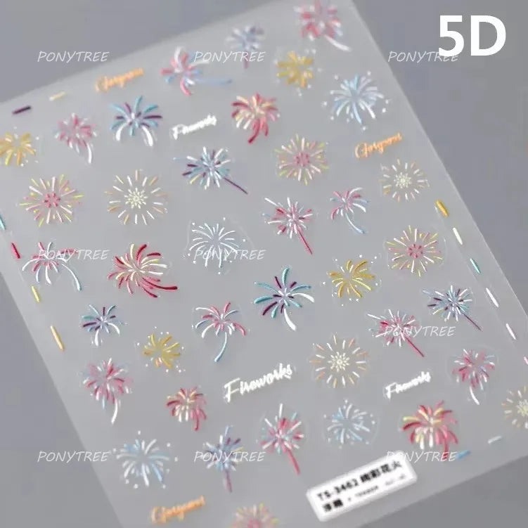 Colorful Fireworks Burst Hot Stamping Process Laser Pink Bright Romantic Self Adhesive Nail Art Stickers Chic Manicure Decals (ONLINE ORDER ONLY)