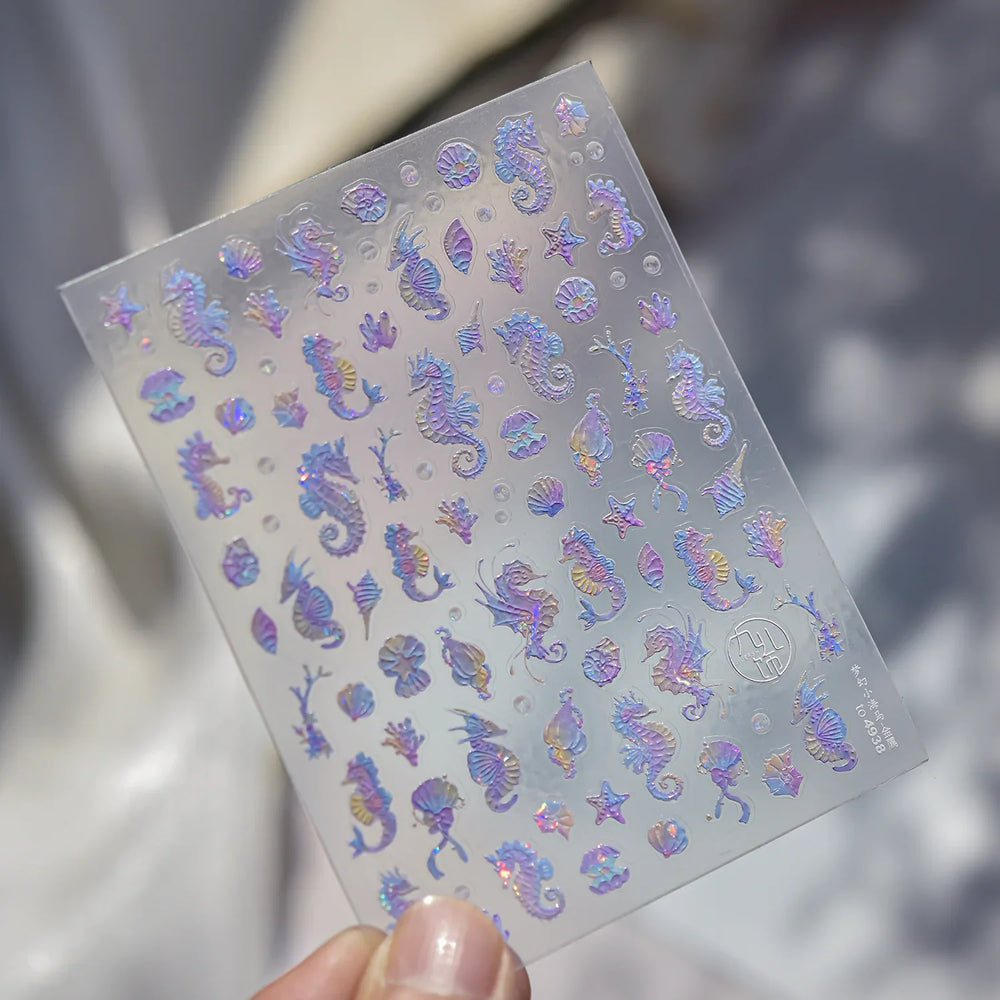 Romantic Mermaid Tail Water Bubbles Seahorse Shell Starfish Coral Pearl Pendant Self Adhesive Nail Art Stickers Manicure Decals (Online Order Only)