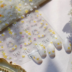 Yellow Purple Mini Flower White Lace Bowknot Flower Bouquet Spring 5D  Adhesive Nail Art Decoration Stickers DIY Manicure Decals (ONLINE ORDER ONLY)