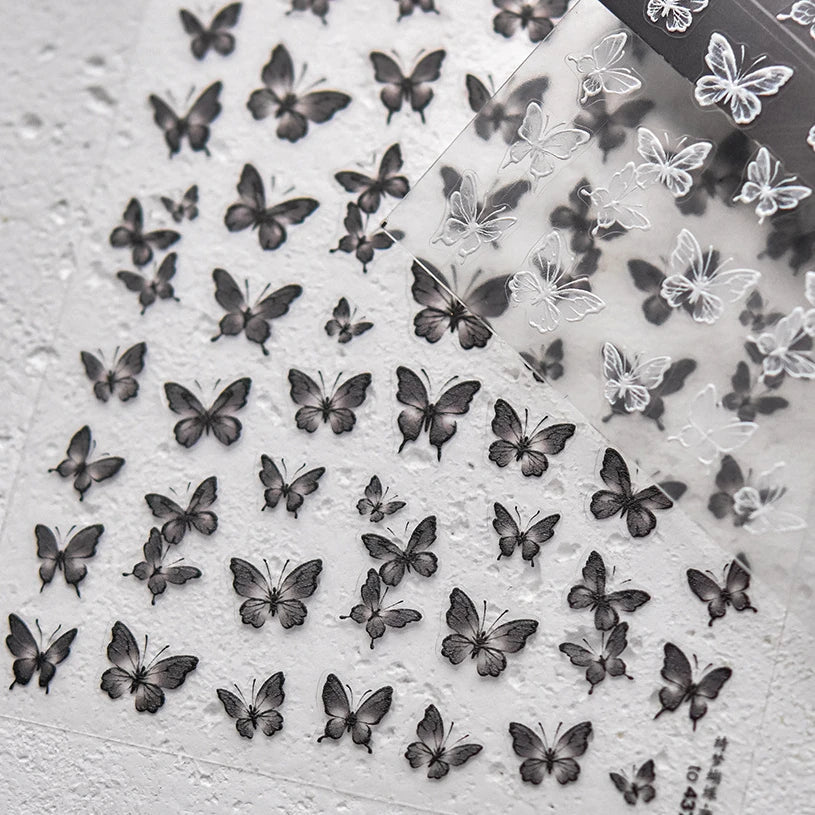 Charming Beautiful Black White Small Butterfly Flower Petal Love Heart Bowknot 5D Self Adhesive Nail Art Sticker Manicure Decals (Online Order Only)