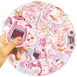 50Pcs Kawaii Cartoon Pink Stickers Cute Aesthetics DIY Toy Gift Graffiti Waterproof Decal for Phone Luggage Laptop Scrapbook (ONLINE ORDER ONLY)
