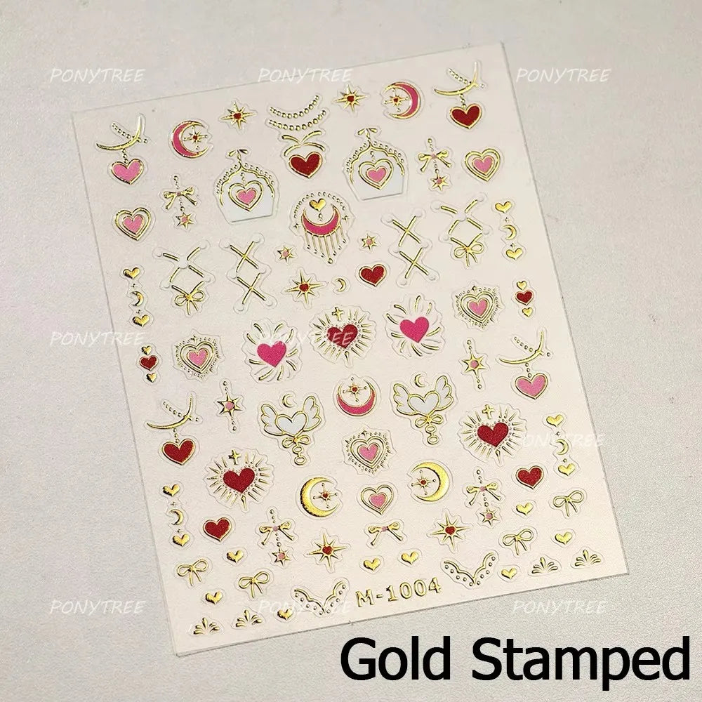 Red Sexy Love Heart Flower Hot Stamping Wing Star Moon Bowknot Sun Punk Adhesive Nail Art Decorations Stickers Manicure Decals (ONLINE ORDER ONLY)