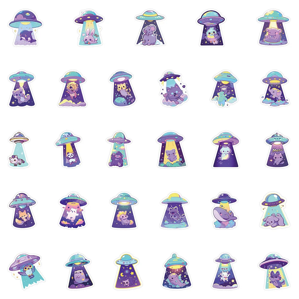 10/30/54PCS Funny UFO Graffiti Stickers Cute Animal Sticker Cat Dog Cartoon Decals Luggage Laptop Phone Guitar Bike Decoration (ONLINE ORDER ONLY)