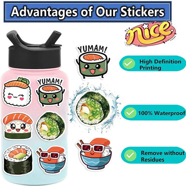 10/30/50PCS Kawaii Sushi Sticky PVC Sticker Aesthetic DIY Decoration Scrapbooking Korean Hand Accounting Supplies for Kids (ONLINE ORDER ONLY)