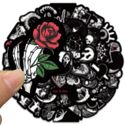 50PCS Horror Black White Death Graffiti Halloween Gothic Sticker Motorcycle Laptop Phone Helmet Car Stationery Bike Cool Decals (ONLINE ORDER ONLY)