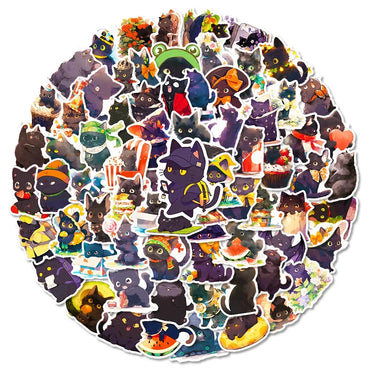 10/50/100pcs Cute Cartoon Black Cat Stickers DIY Scrapbook Phone Guitar Laptop Luggage Waterproof Kawaii Animal Sticker Toy (ONLINE ORDER ONLY)
