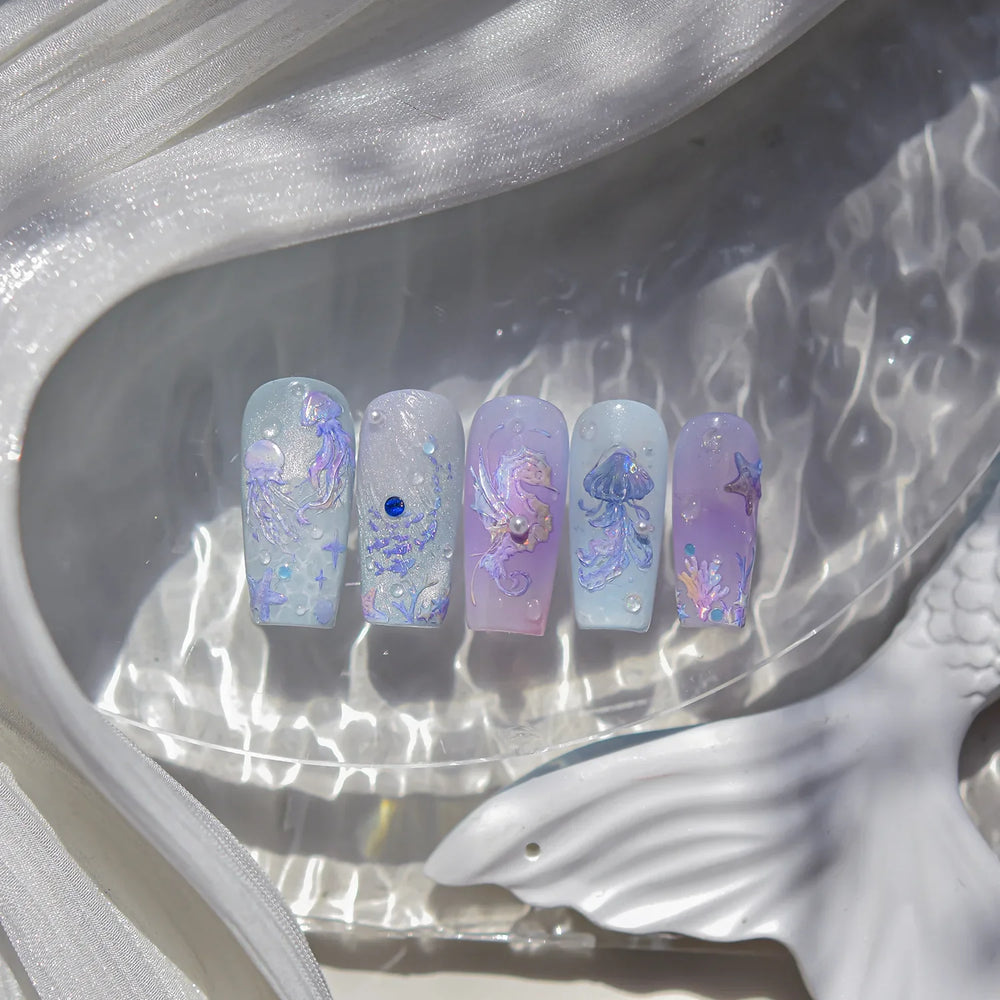 Romantic Mermaid Tail Water Bubbles Seahorse Shell Starfish Coral Pearl Pendant Self Adhesive Nail Art Stickers Manicure Decals (Online Order Only)