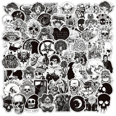 10/30/50/100pcs Cool Black White Punk Horror Gothic Graffiti Sticker Packs (ONLINE ORDER ONLY)