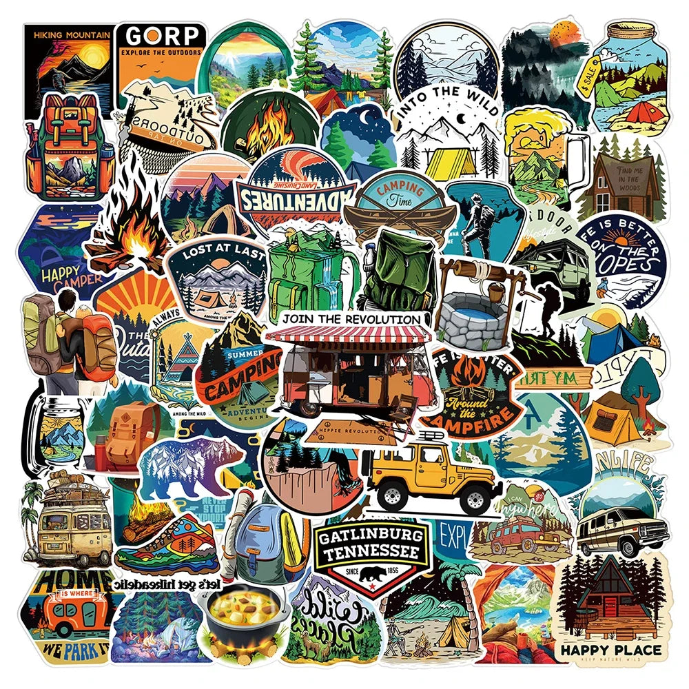 10/50/100pcs Forest Hiking Camping Stickers Outdoor Travel Beautiful Scenery Decal Sticker To DIY Water Bottle Laptop Luggage (ONLINE ORDER ONLY)
