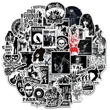 10/50pcs Cool Rock Roll Music Stickers Band DIY Helmet Guitar Phone Laptop Motorcycle Skateboard Luggage Classic Sticker Toy (Online Order Only)
