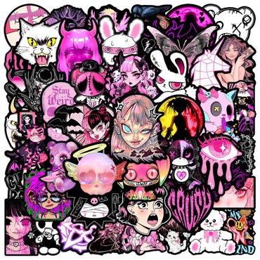 10/50pcs Cool Anime Gothic Dark Pink Horror Girl Stickers Waterproof DIY Scrapbooking Luggage Bottle Laptop Skateboard Sticker (Online Order Only)