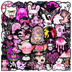 10/50pcs Cool Anime Gothic Dark Pink Horror Girl Stickers Waterproof DIY Scrapbooking Luggage Bottle Laptop Skateboard Sticker (Online Order Only)